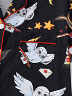 Women's Owl Print Short Sleeve Top & Elastic Waist Shorts Pyjama