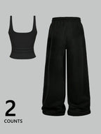 Women's Casual Tank Top Set, Slim-Fit U-Neck Vest and Loose Long Pants, Spider & Spider Web Print, Y2K Street Style