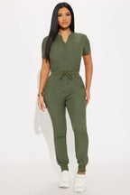 Full Shift Stretch Jogger Scrub Uniform Jumpsuit - Black