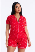 My Heart Is Yours Short Sleeve PJ Short Set - Red