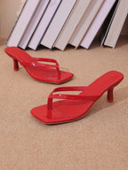 Square Toe Wide Foot Thong Sandals With Thin Heel, Versatile Outdoor Wear Thin Heel Thong Flip Flops For Women, Chic & Elegant