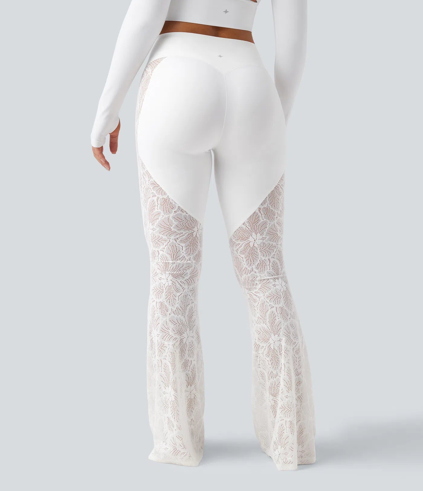 UltraSculptTM High Waisted Tummy Control Contrast Lace Yoga Flare Leggings with Pocket