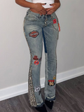 Womens Printed Washed Water Casual Jeans