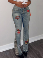 Womens Printed Washed Water Casual Jeans