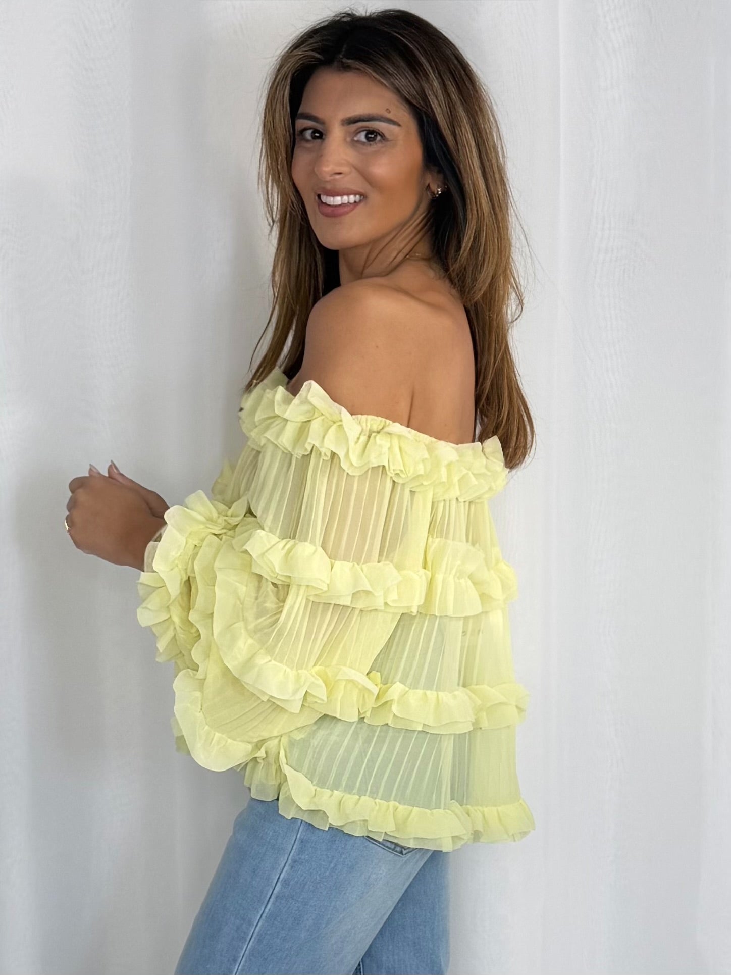 Pleated Frill Round Neck Top (4 Colours)