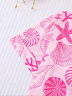 Women's All Over Shell Print Short Sleeve Pajama Two-piece Set