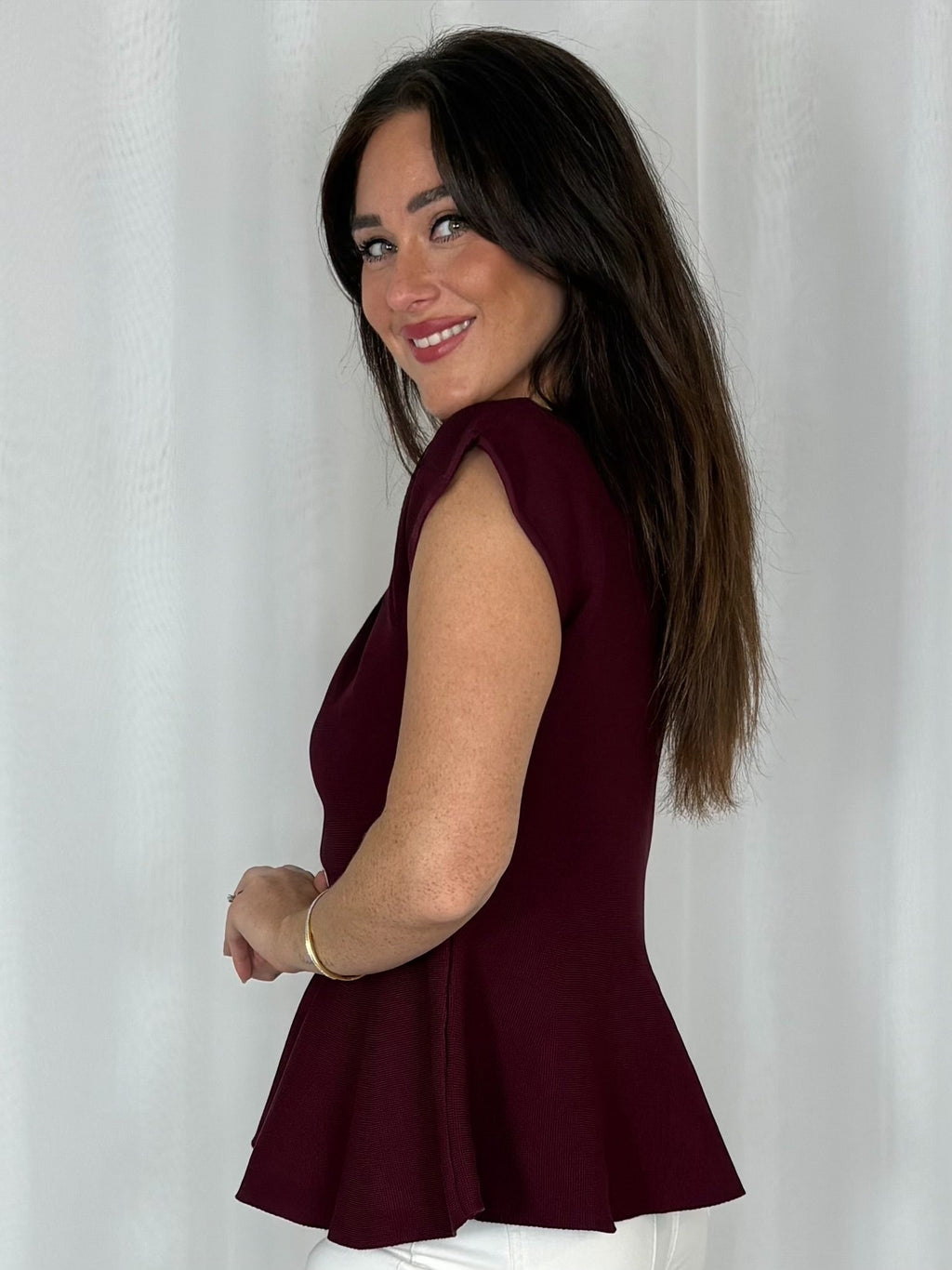 Pearl Detailed Neck Peplum Top (2 Colours)
