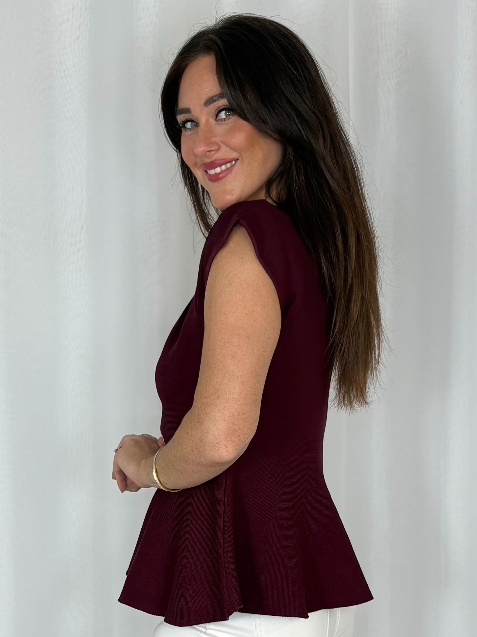 Pearl Detailed Neck Peplum Top (2 Colours)