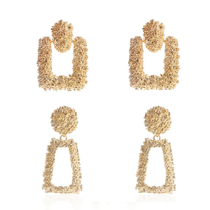 Geometric Frosted Stud Earrings Exaggerated Irregular Embossed Retro Ear Rings