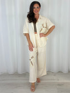 Palm Tree Beaded Detailing Shirt And Trouser Co-Ord