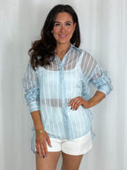 Diamante Sleeve Pinstripe Shirt (2 Colours)