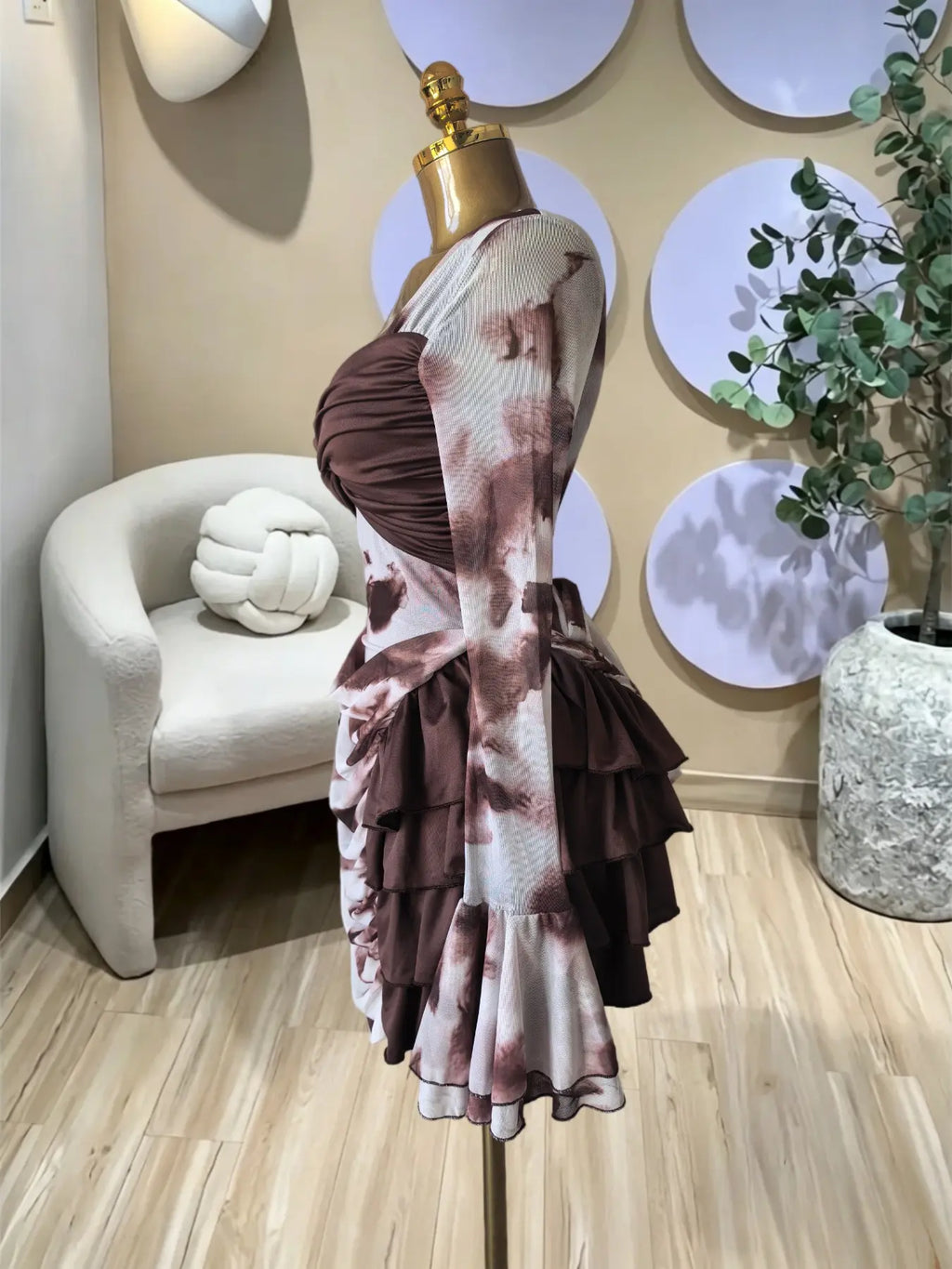 Elegant Women's Tie Dye Print Mini Dress,Layered Ruffle Bell Sleeve Bodycon V Neck Prom Dress, Vacation Beach Holiday Party Outfit Dress,Lady Casual Skirt,Female Brunch Dresses,Evening Birthday Cocktail Gown