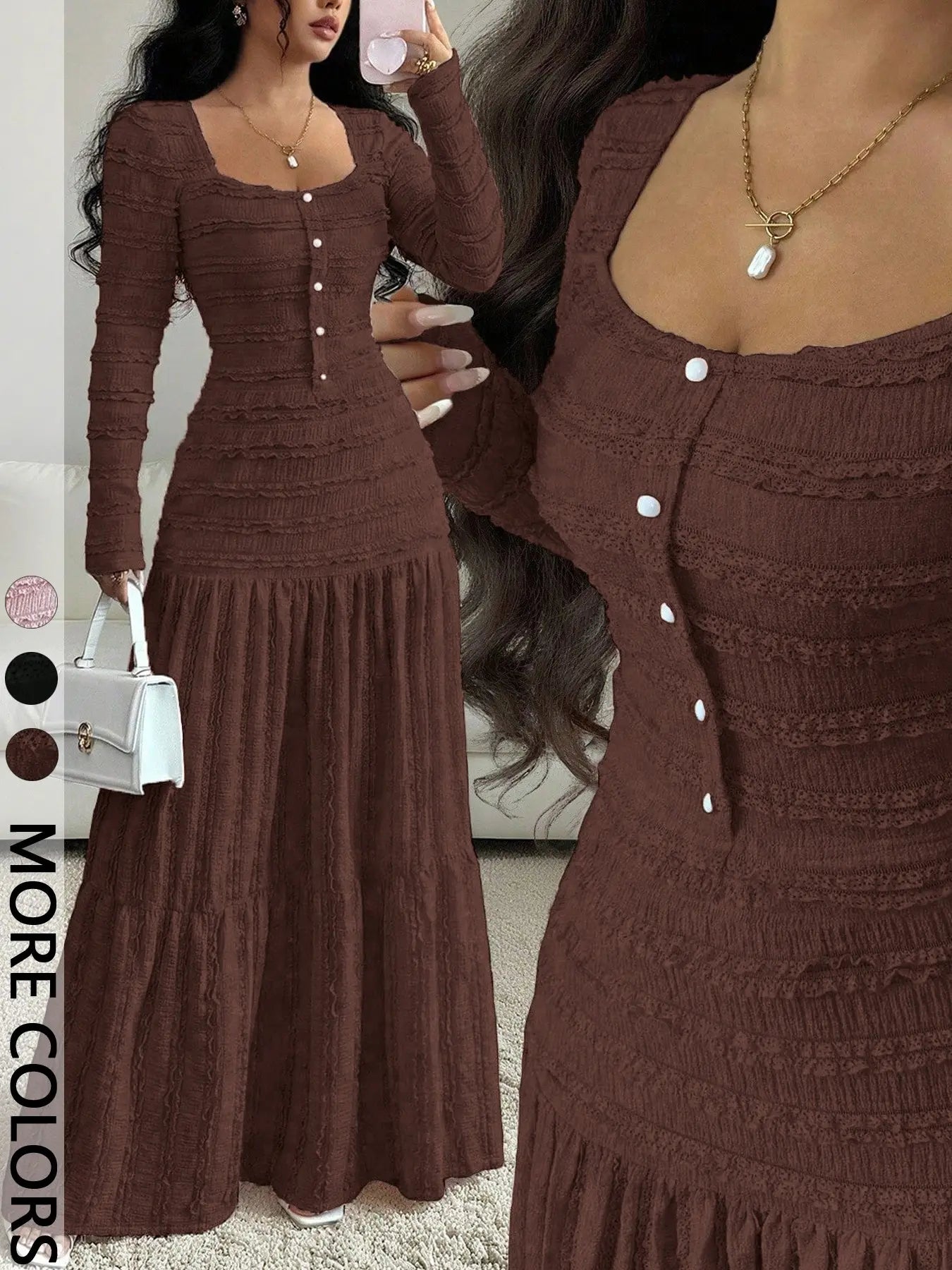 Women's Casual Elegant Party Sweet Cute Long Sleeve Square Neck Dress, Womenswear Stylish Ladies' Formal Evening Wear Elegant Gown, Perfect for Special Occasions Valentine's Day, Sweet And Cute