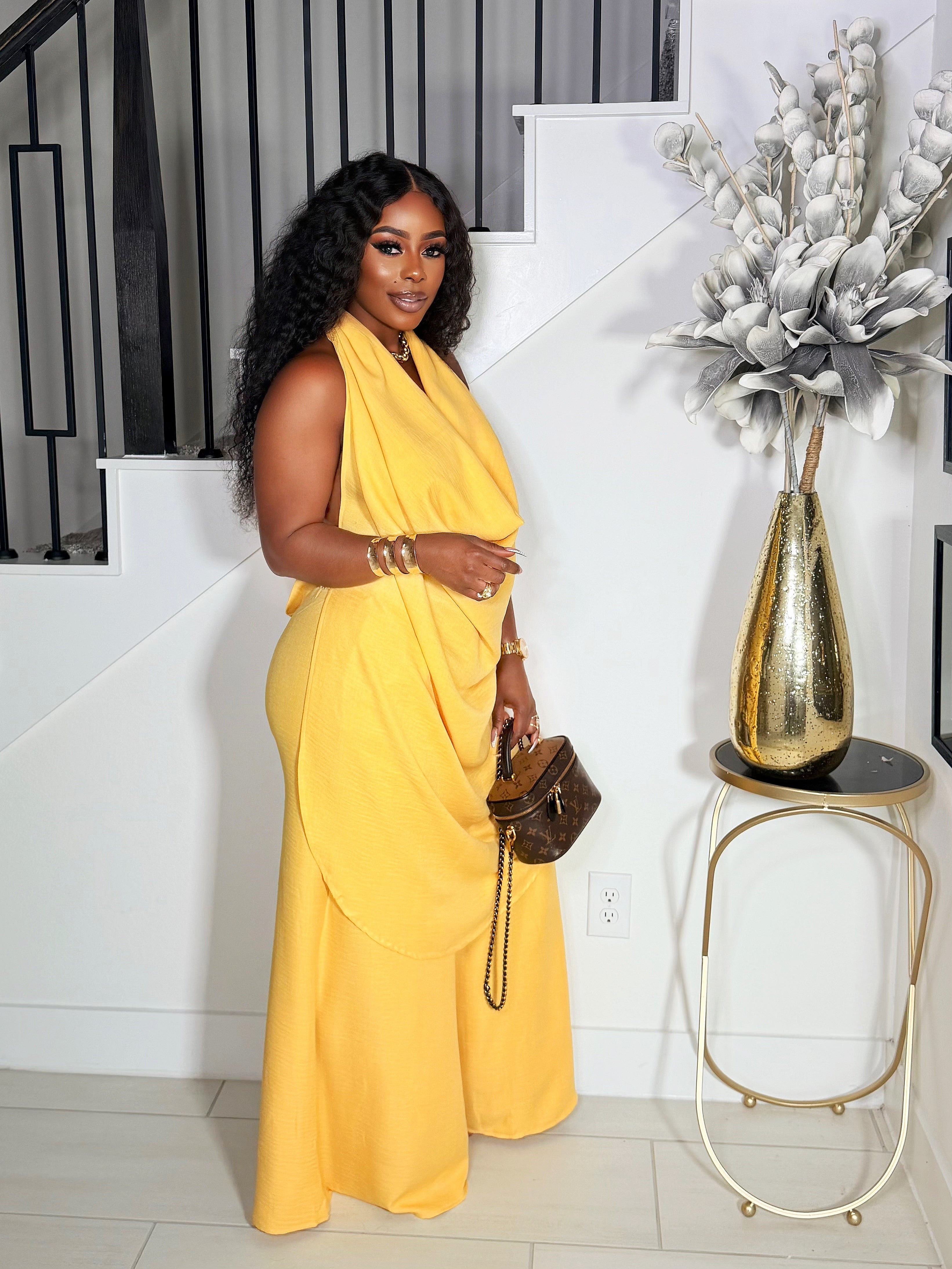 GIRL OF THE HOUR DRAPED PANTS SET (YELLOW)