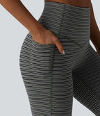 UltraSculptTM Jacquard Stripe High Waisted Tummy Control Running Leggings with Pockets
