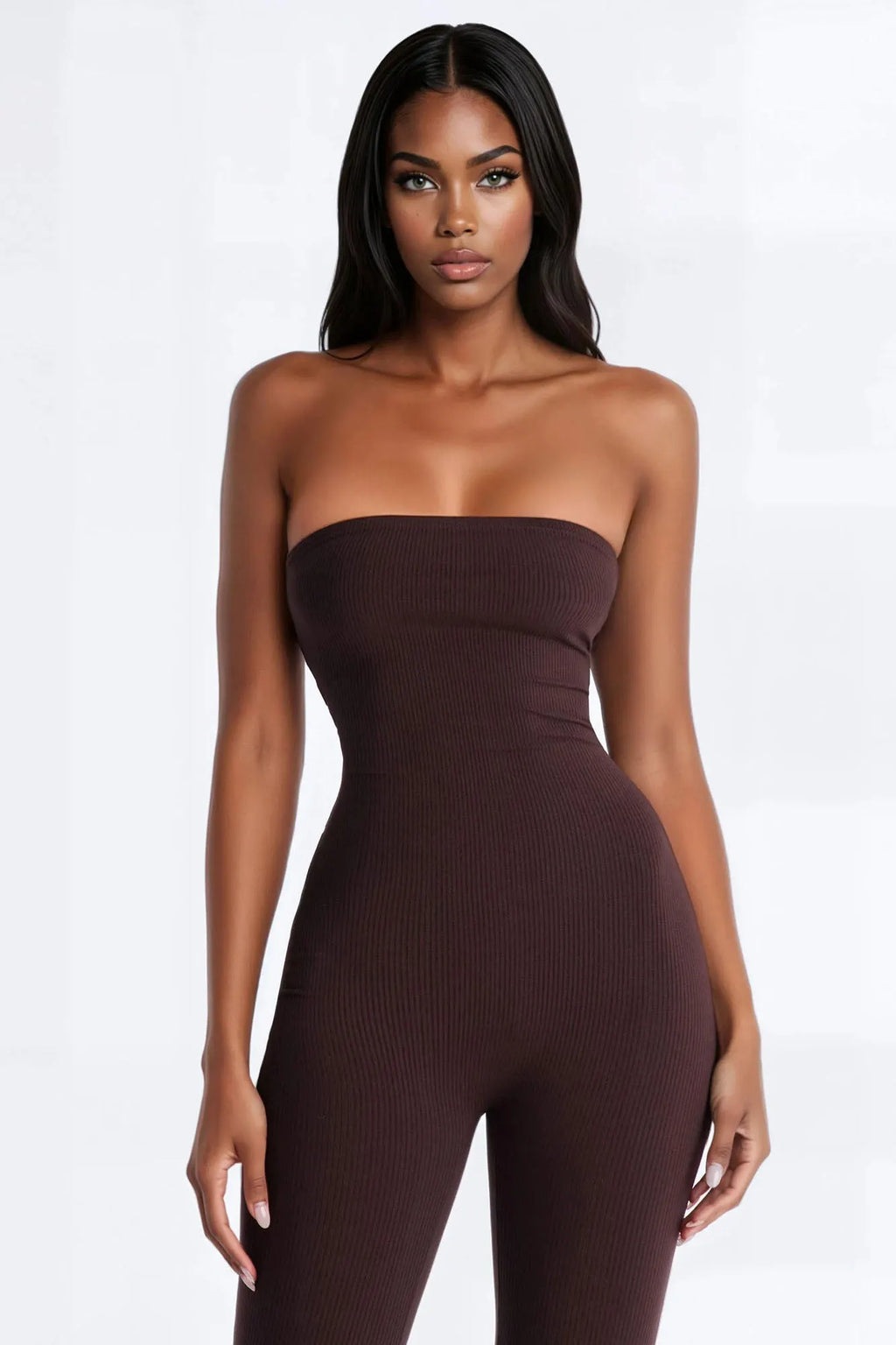 Selena Strapless Snatched Capri Jumpsuit - Chocolate