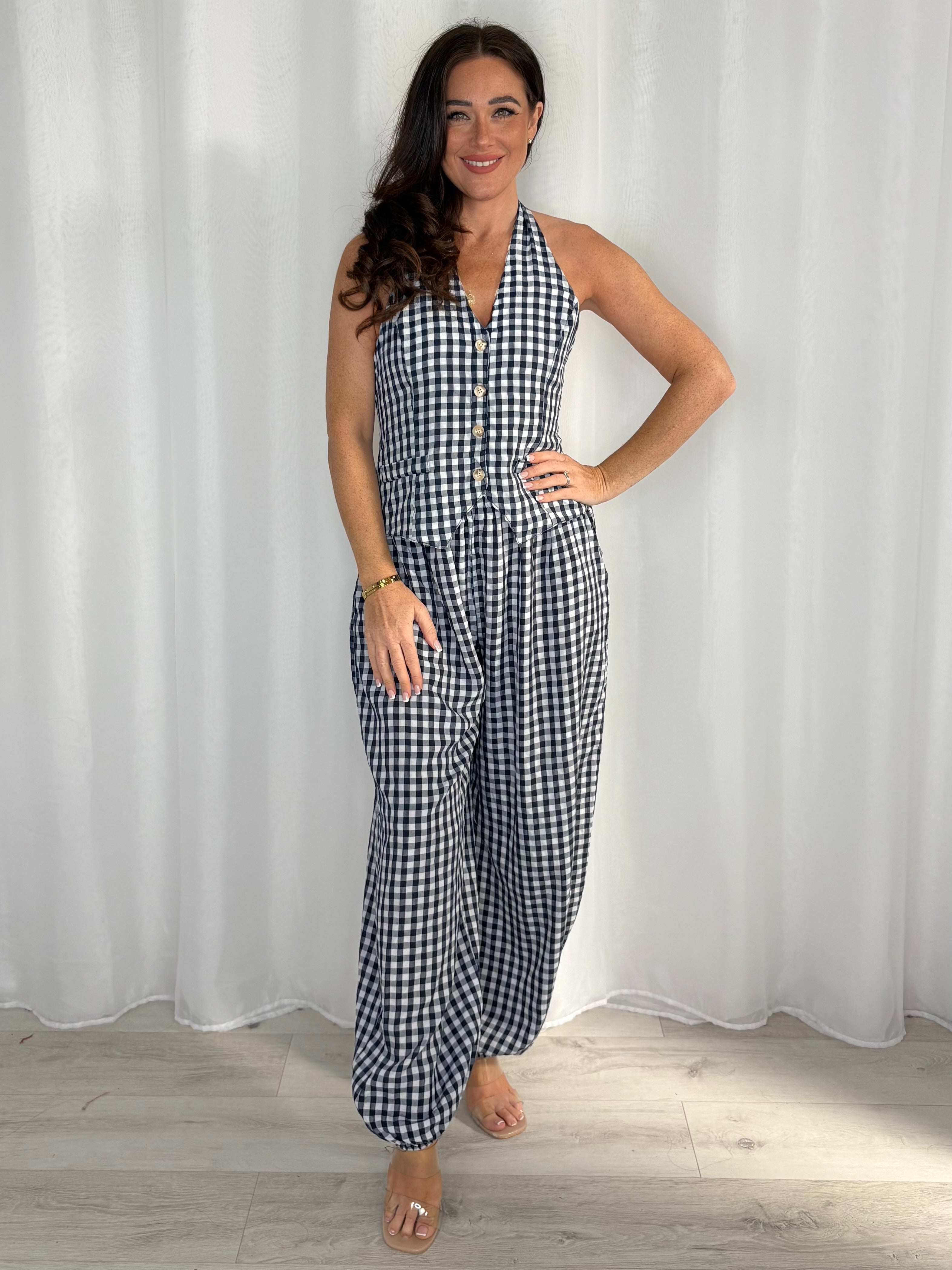 Gingham Tie-Back Waistcoat And Balloon Trouser Co-Ord (4 Colours)