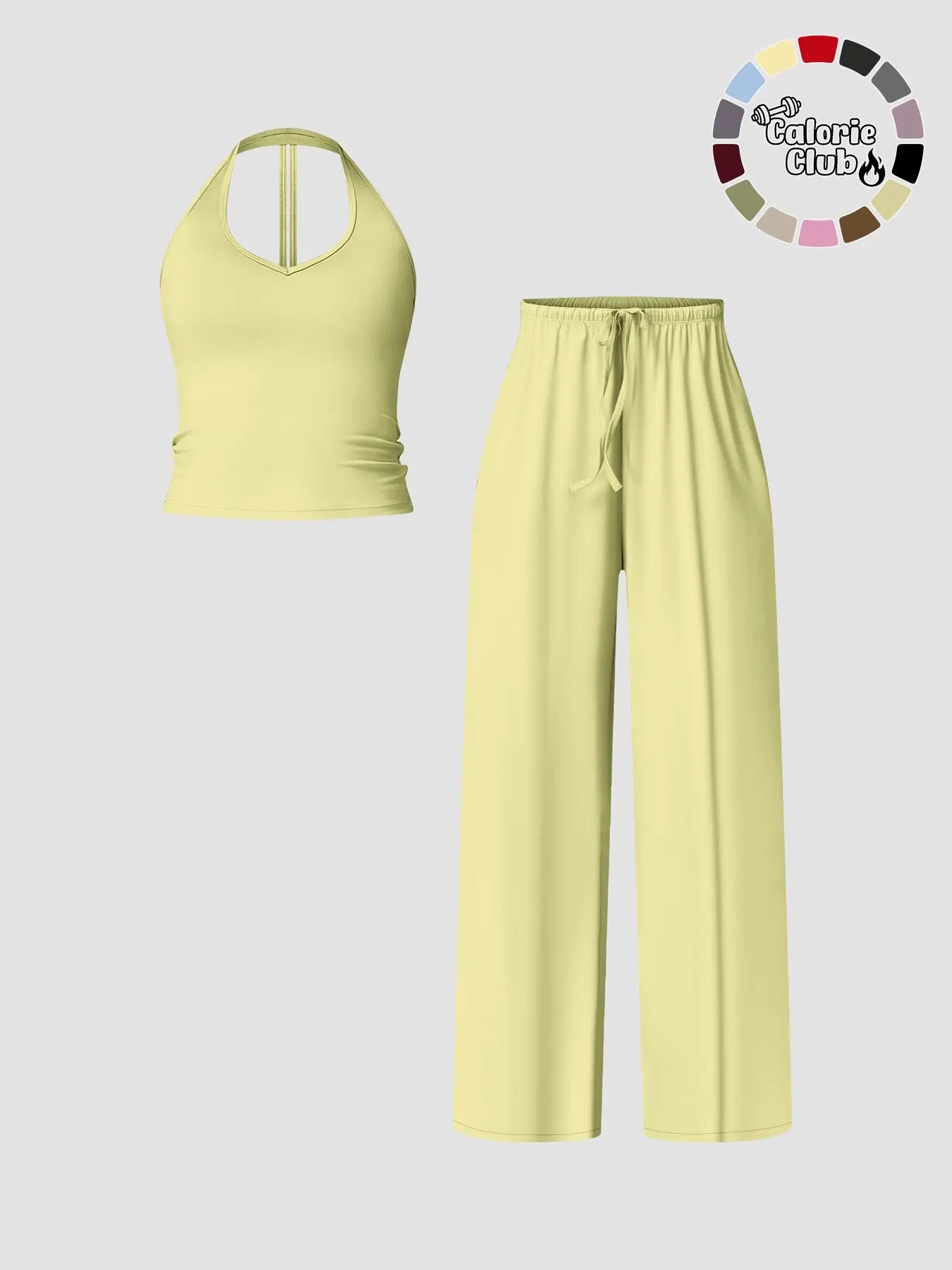 Women's Solid Crop Tank Top & Wide Leg Pants Set