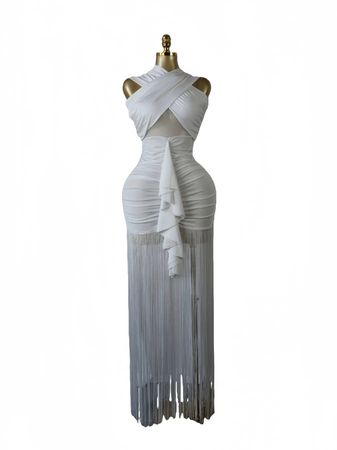 Women's Cross Strap Sleeveless Fringe Maxi Formal Prom Dress,Spring Lady Skirts,Sexy Design Elegant Style Party Outfit,Evening Cocktail Night Tassel Chic Engagement Dresses