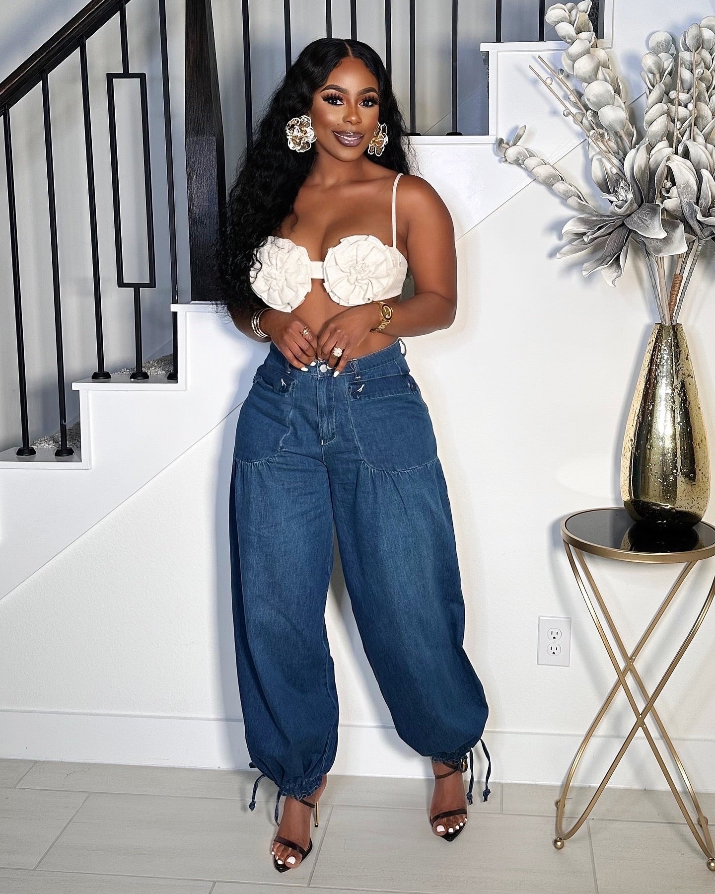 STEP OUT DRAW STRINGS DENIM PANTS
