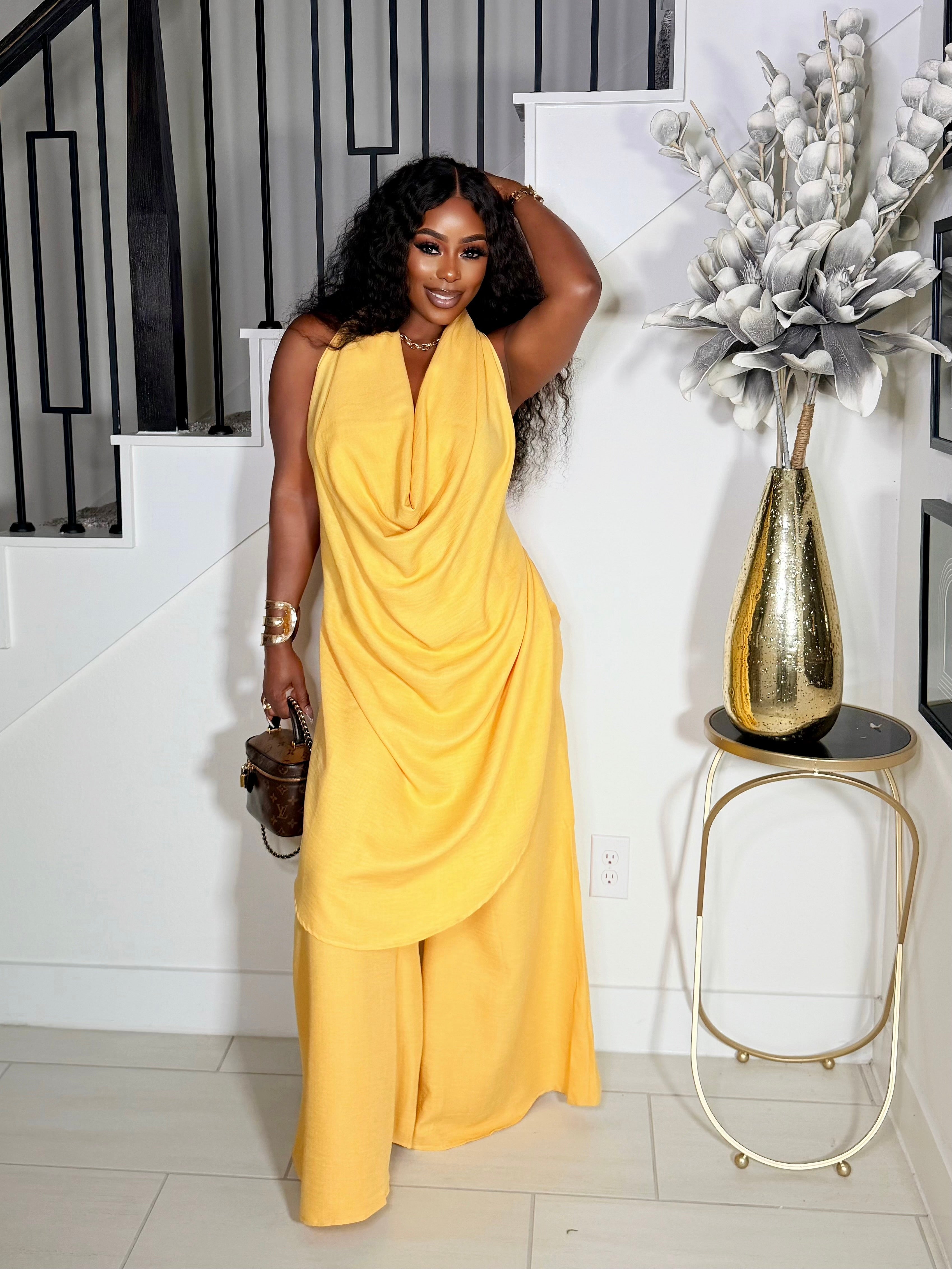 GIRL OF THE HOUR DRAPED PANTS SET (YELLOW)