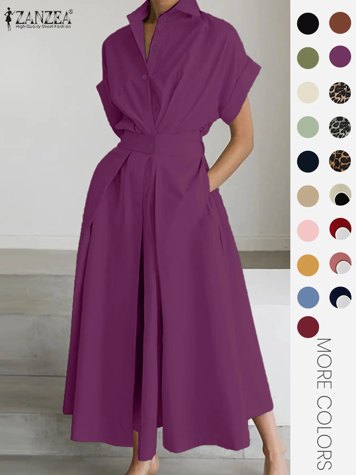 Women's Solid Color Woven Collared Shirt Dress, Basic Casual Short Sleeve Dress for Summer, Ladies Clothes for Daily Wear, Womenswear Fit, Piece, Buttoned Dress