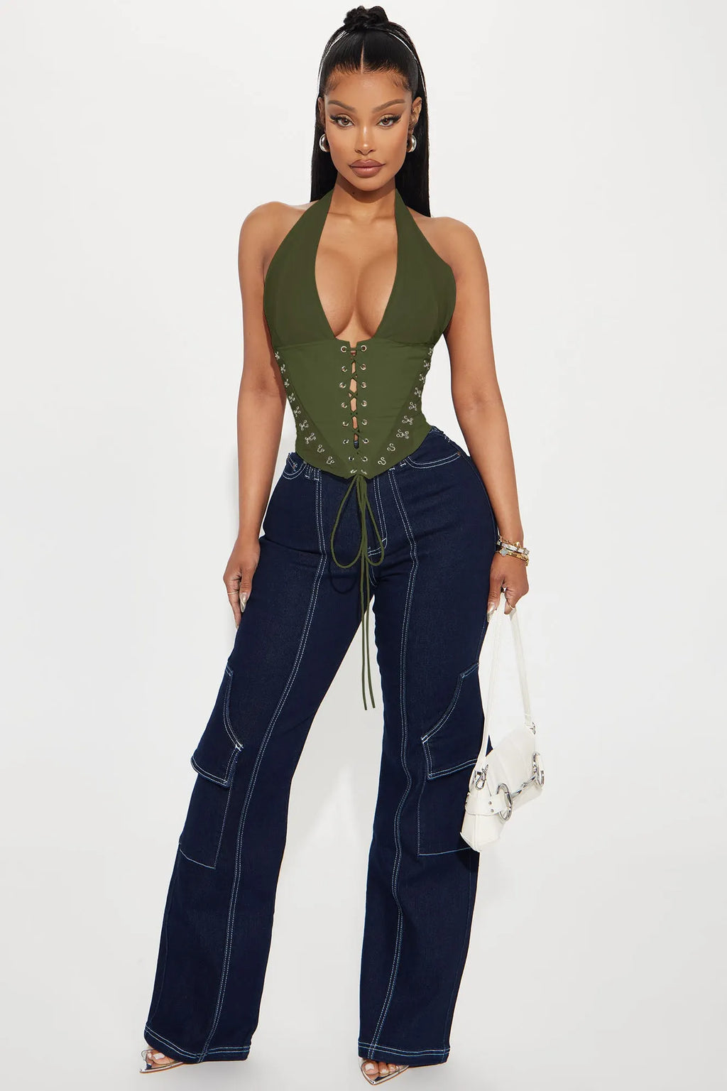 Alexis Lace Up Halter Top - Black