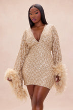 Opal Dreams Feathered Sequin Mini Dress - Chocolate