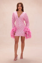 Opal Dreams Feathered Sequin Mini Dress - Chocolate