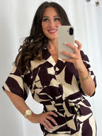Burgundy And Cream Print Co-Ord