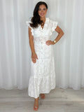 V-Neck Frill Detail Pearl Button Top And Skirt Co-Ord (3 Colours)
