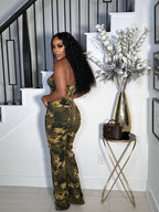 BIG STEPPER STRAPLESS CAMO JUMPSUIT