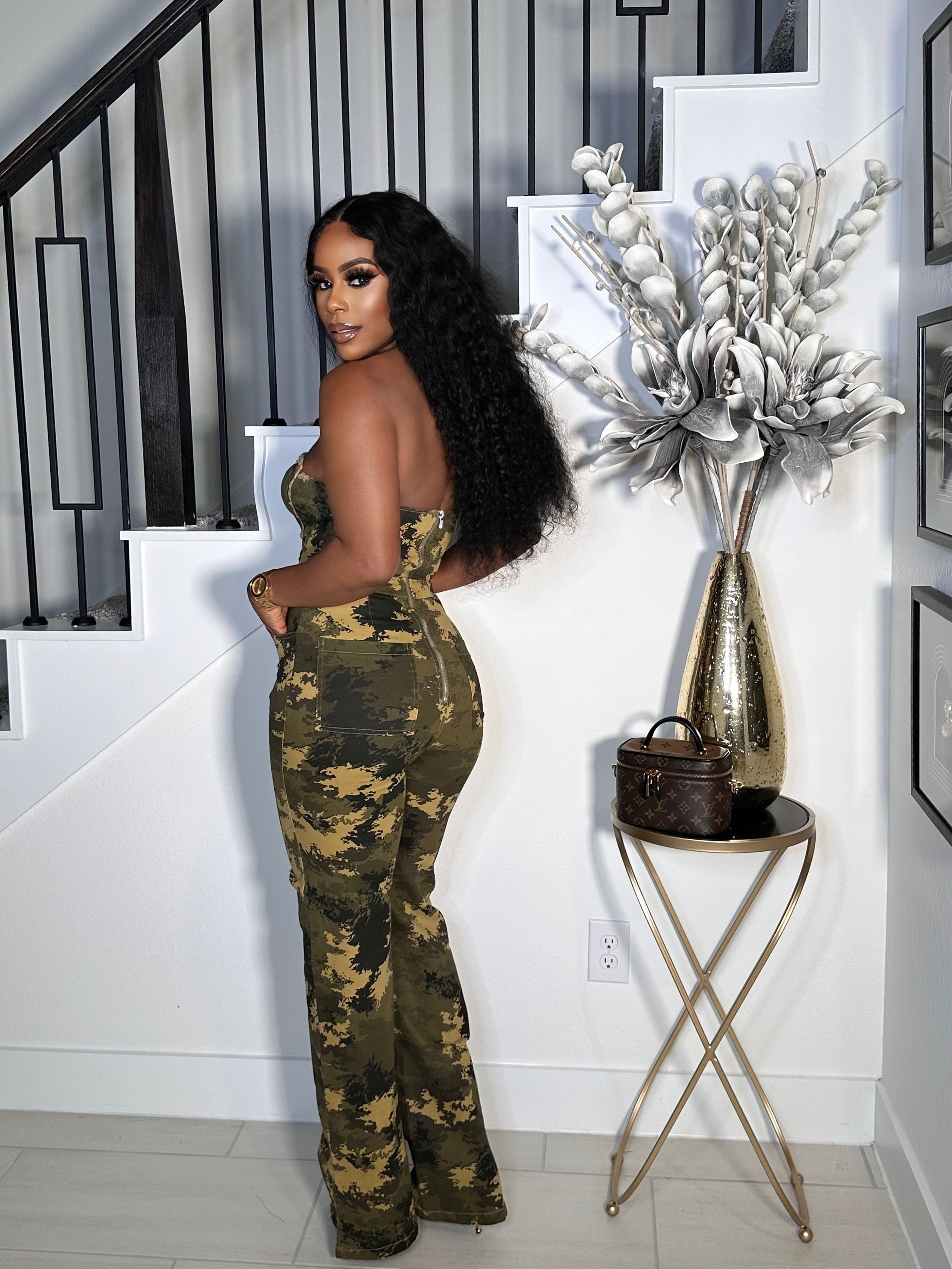 BIG STEPPER STRAPLESS CAMO JUMPSUIT