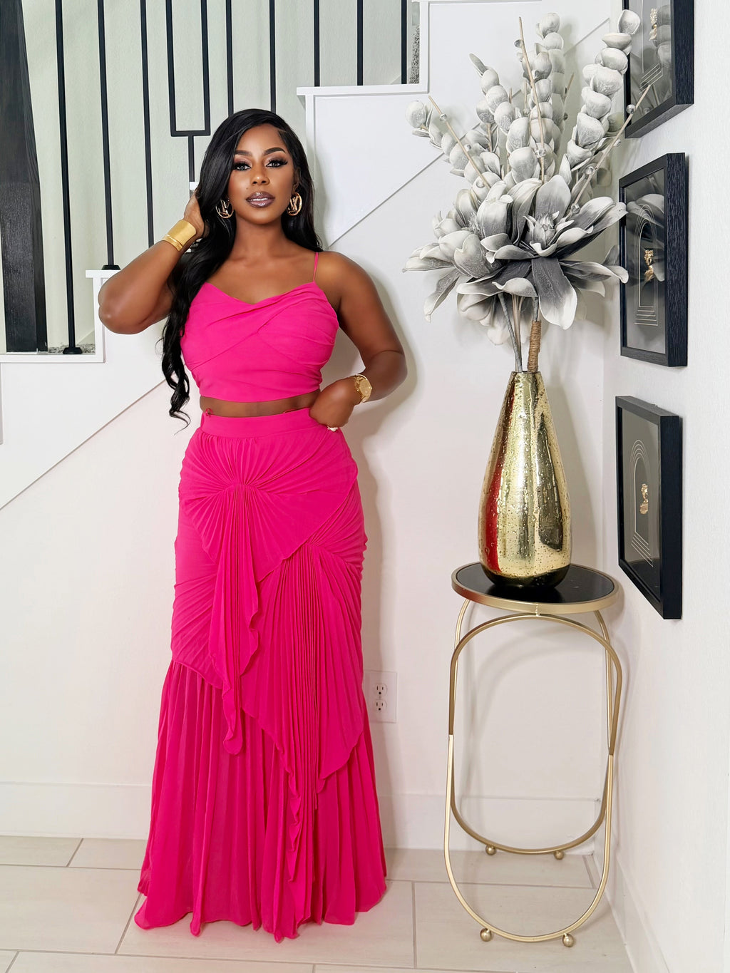 PINK PARADISE PLEATED SKIRT SET