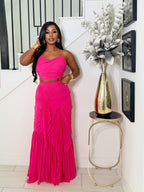PINK PARADISE PLEATED SKIRT SET