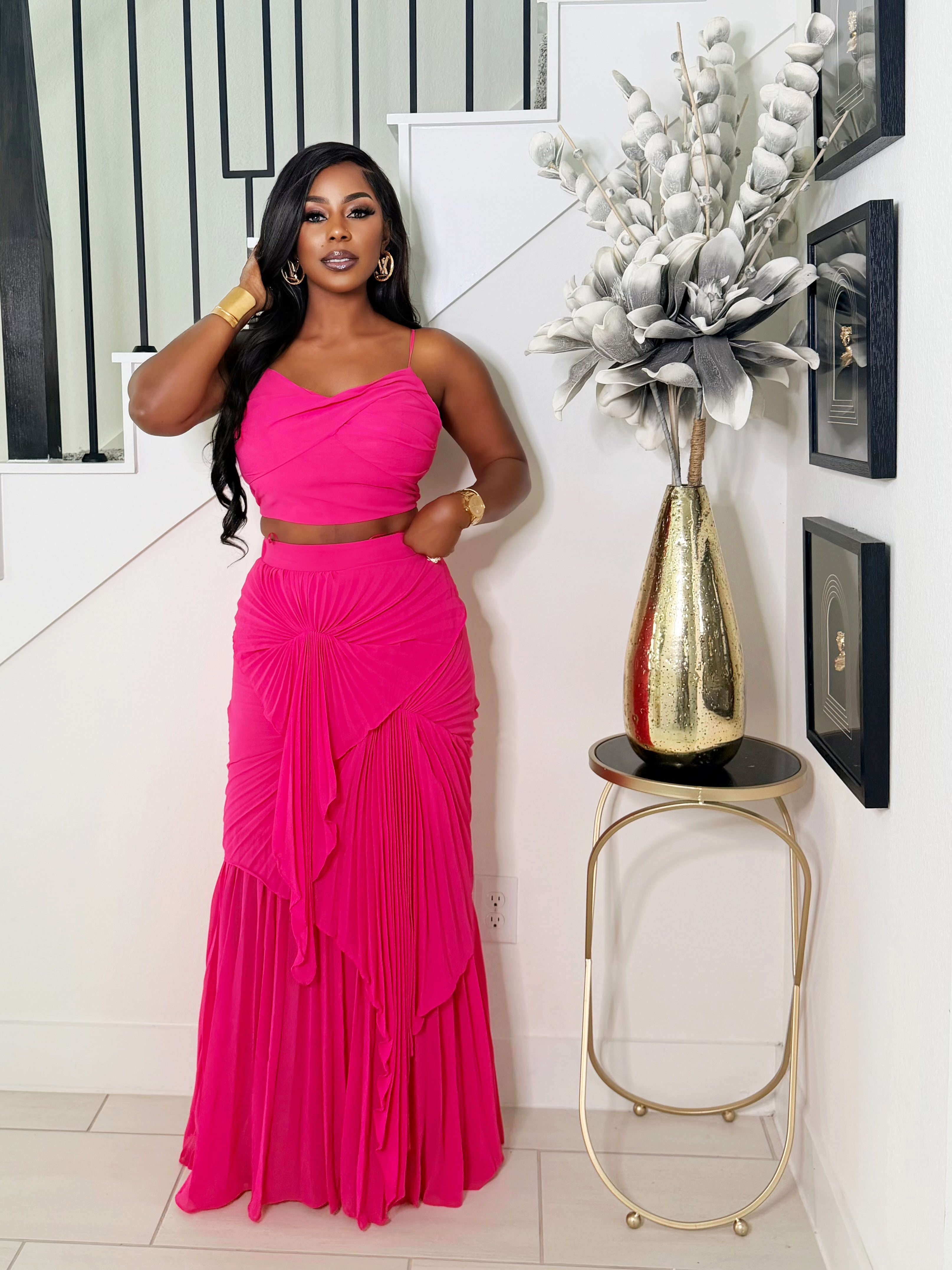 PINK PARADISE PLEATED SKIRT SET