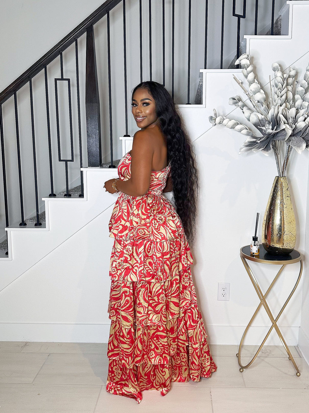 TURN HEADS MAXI TIERED DRESS (RED)