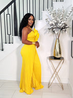 FEELS GOOD 3D FLOWER PLEATED JUMPSUIT (YELLOW)