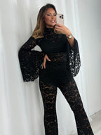 Lace Bell Sleeve Top & Flared Trouser Co-Ord (3 Colours)