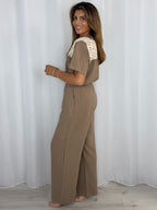 Crochet Detailing Pinstripe Longline Top And Trousers Co-Ord (4 Colours)