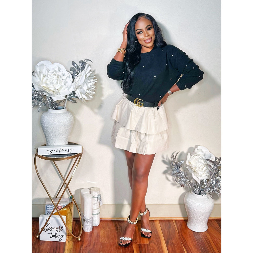 A LITTLE  FLERTY FAUX LEATHER SKORT
