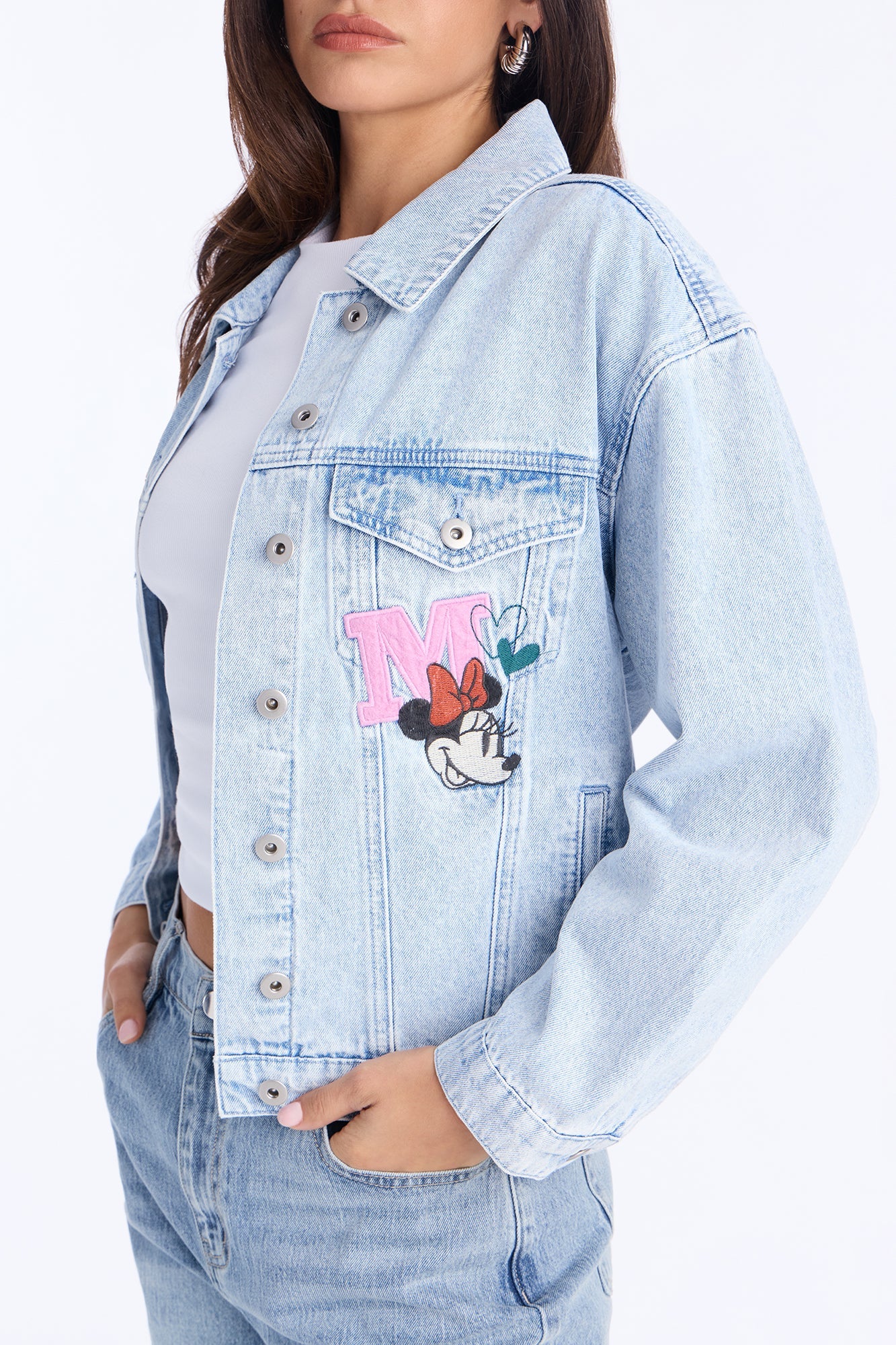 Mickey and Minnie Embroidered Denim Jacket - Medium Wash