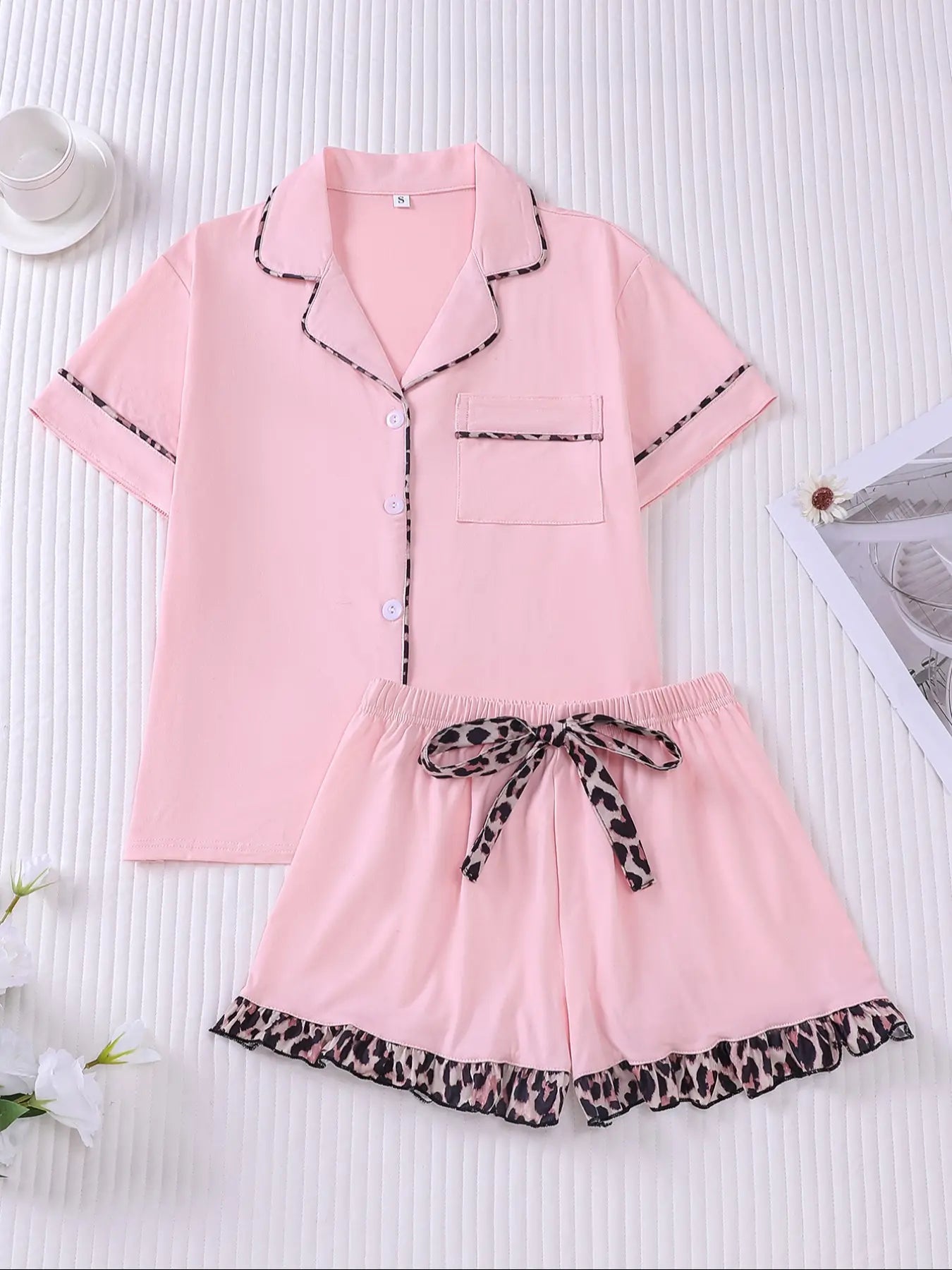 Women's Contrast Binding Pajama Two-piece Set