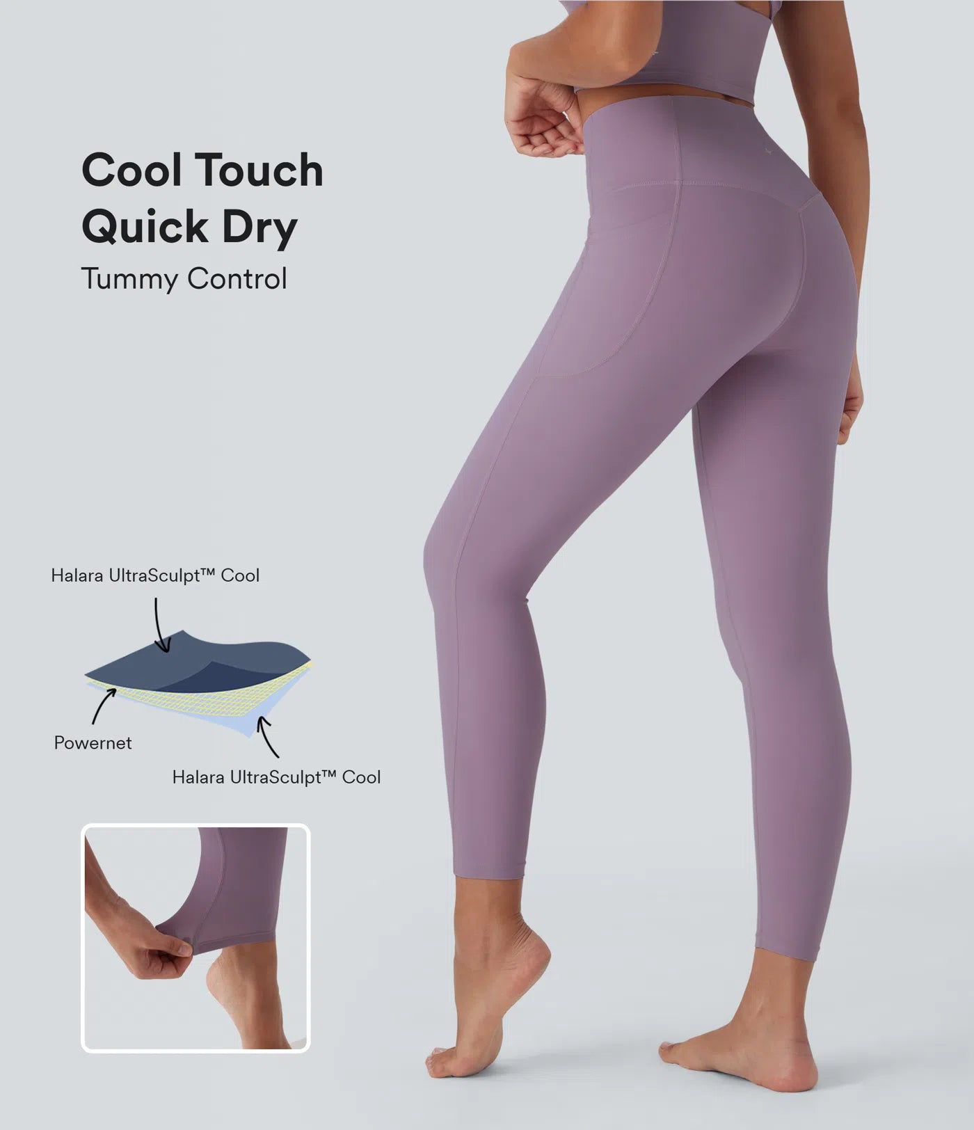 UltraSculptTM Cool Quick Dry High Waisted Tummy Control Shaping Yoga Leggings with Pockets-UPF50+