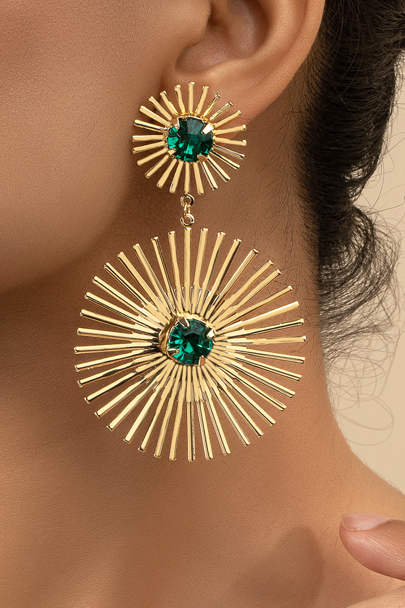 Rhinestone Decor Metal Sunflower Dangle Earrings