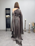 Metallic One-Shoulder Cape Maxi Dress