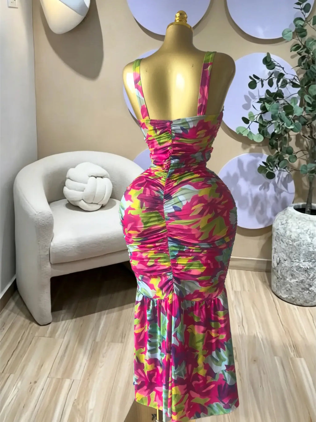 Elegant Women's Tropical Floral Print Cut Out Ruched MIdi Prom Dress, Summer Birthday Party Outfit Club Cocktail Gown, Lady Casual Skirt,Female Brunch Dresses,Graduation Dresses