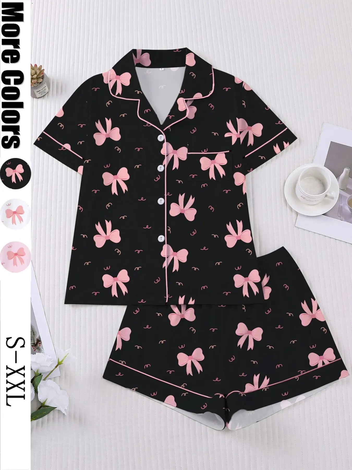 Women's Valentine's Day Sleepwear Set, Bow Print Pajamas