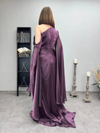 Metallic One-Shoulder Cape Maxi Dress