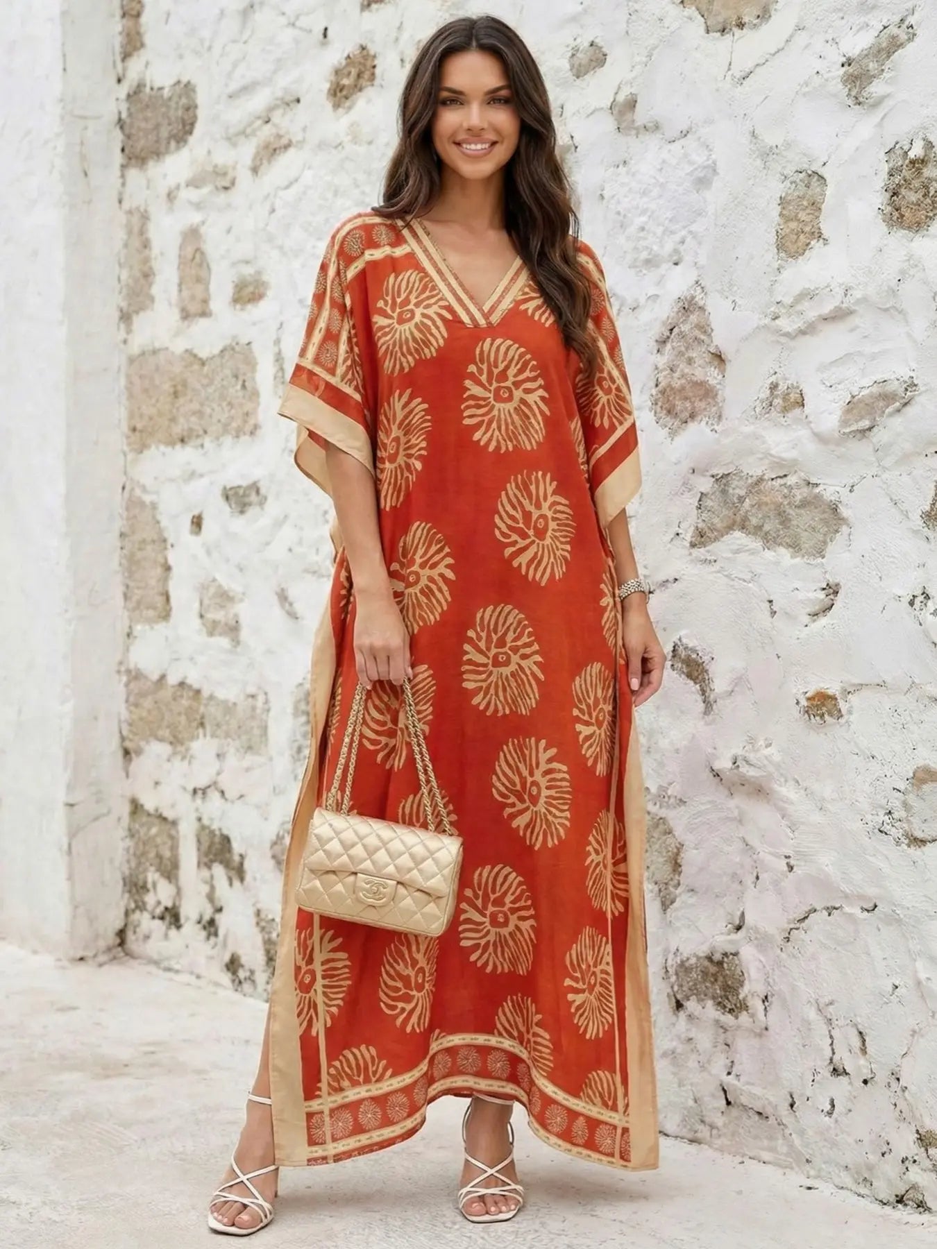 EDOLYNSA Leopard kaftans for woman caftan beach printing Moo Moo Dress casual cover up Bohemian daily wear Soft Homewear vacation party long dress lounge wear Q1615